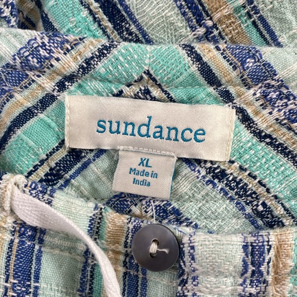 Sundance Gigi Pants Womens Sz XL Blue Green Plaid Striped Cotton Wide Leg Travel - Picture 10 of 11